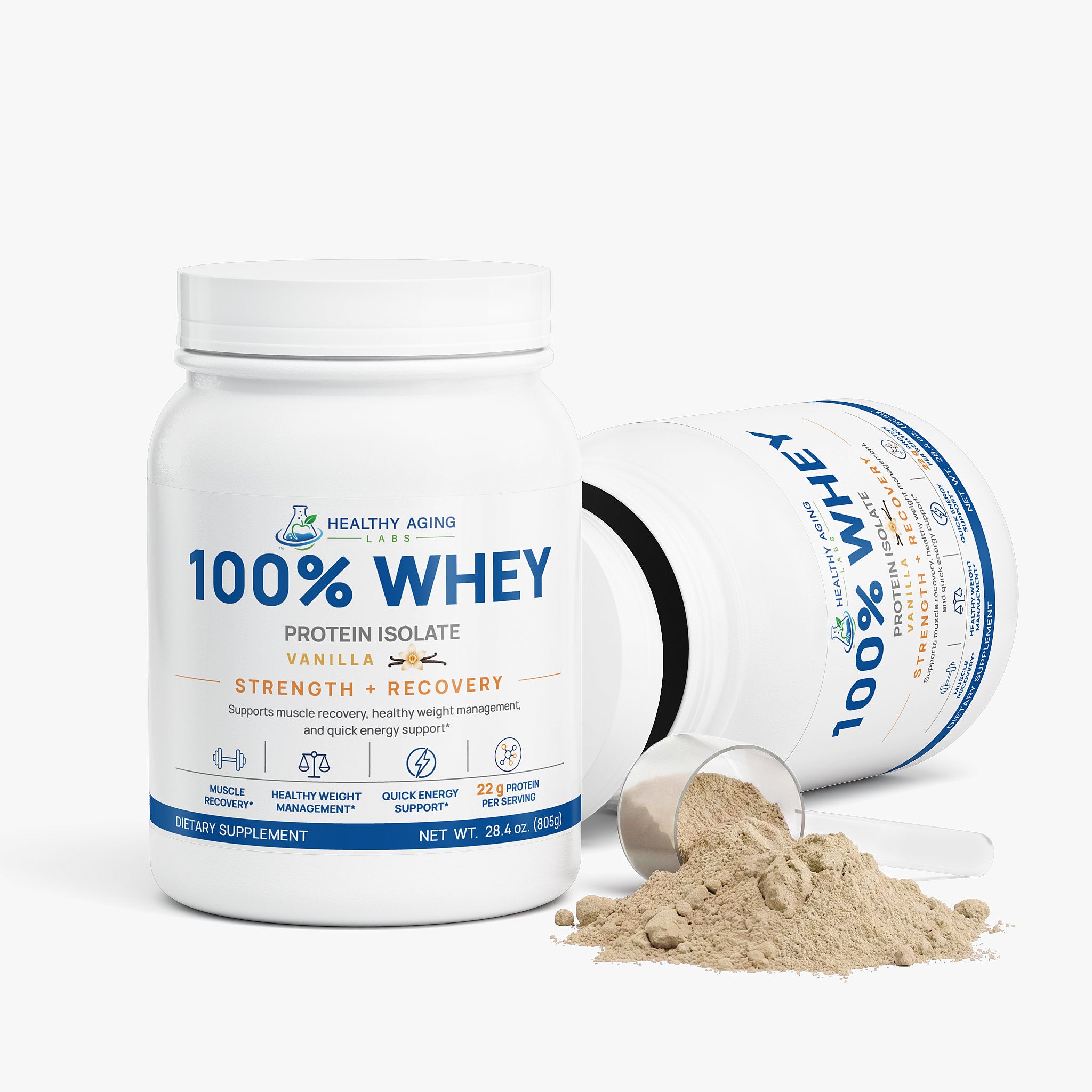 100% Whey Protein Isolate – Vanilla, 22g Protein, 805g | Healthy Aging Labs