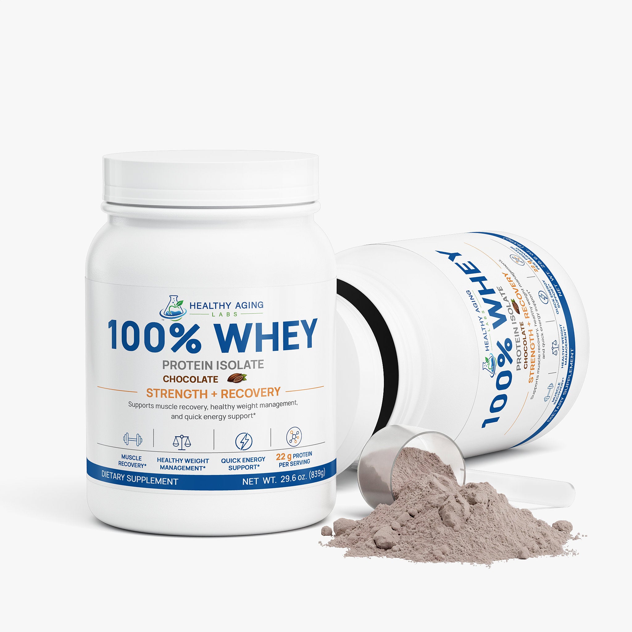 100% Whey Protein Isolate – Chocolate, 22g Protein, 839g | Healthy Aging Labs