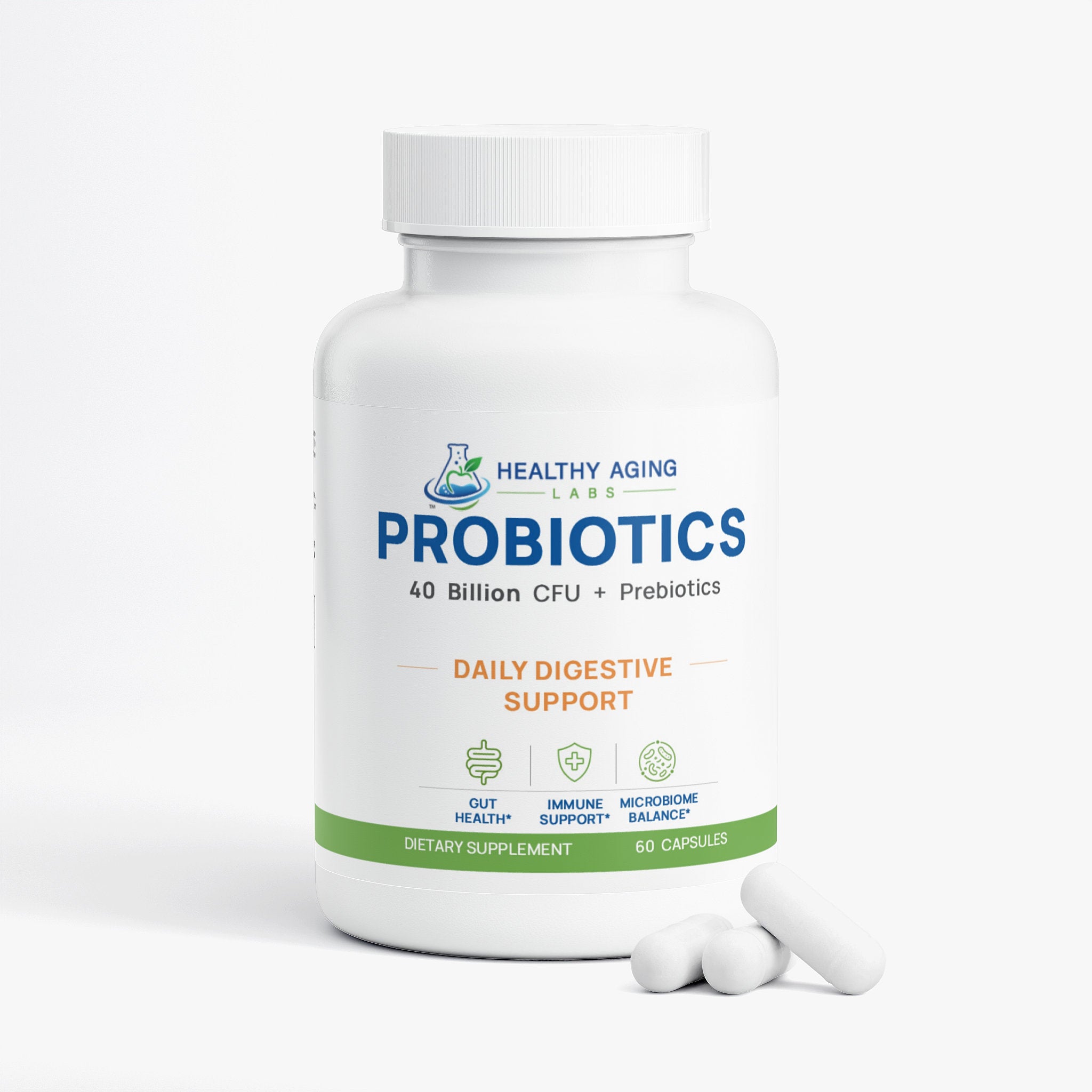 Probiotic 40 Billion CFU with Prebiotics – Digestive & Immune Support, 60 Capsules | Healthy Aging Labs