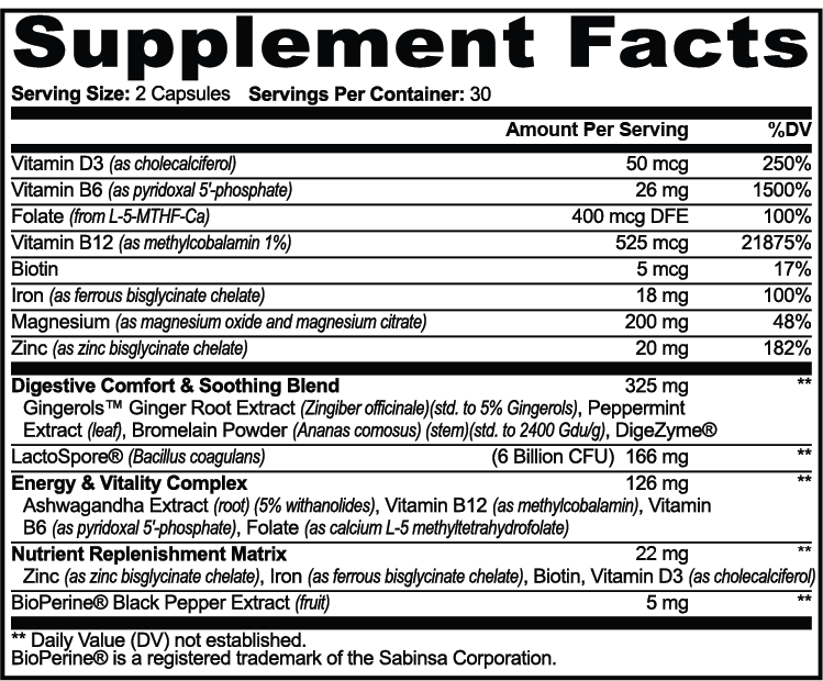 GLP-1 Essentials – Digestive Enzymes, Probiotics & B Vitamins, 60 Capsules | Healthy Aging Labs